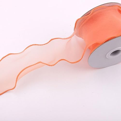 WANYI 10 Yards Organzaband Geschenkband Breit 6CM Schleifenband Wellen Dekoband Bänder für Geschenkverpackung, Schleifen, Hochzeitsdekoration(Orange) von WANYI