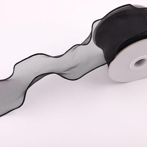 WANYI 10 Yards Organzaband Geschenkband Breit 6CM Schleifenband Wellen Dekoband Bänder für Geschenkverpackung, Schleifen, Hochzeitsdekoration(Schwarz) von WANYI