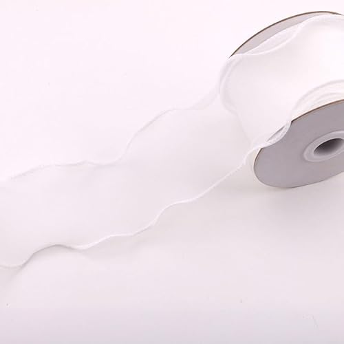 WANYI 10 Yards Organzaband Geschenkband Breit 6CM Schleifenband Wellen Dekoband Bänder für Geschenkverpackung, Schleifen, Hochzeitsdekoration(Weiß) von WANYI
