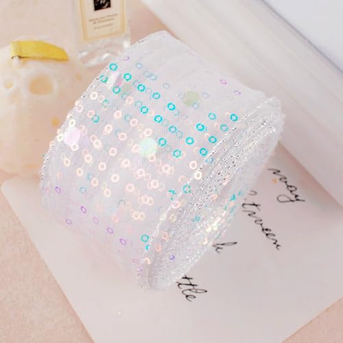 WANYI 10 Yards Pailletten Spitzenband 5CM Breit Glitzerband Paillettenband Glitzer Geschenkband für Handwerk Basteln Schleife Dekoration Haarschmuck Geschenkverpackung von WANYI