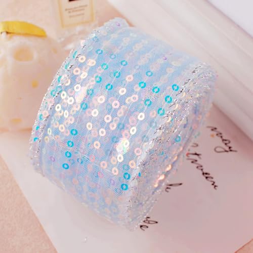 WANYI 10 Yards Pailletten Spitzenband 5CM Breit Glitzerband Paillettenband Glitzer Geschenkband für Handwerk Basteln Schleife Dekoration Haarschmuck Geschenkverpackung von WANYI