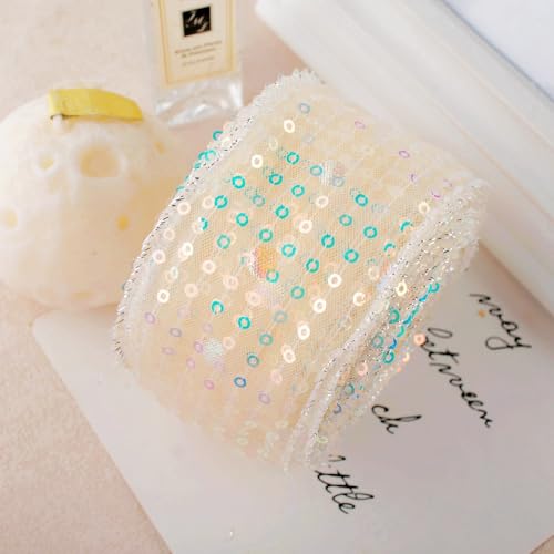 WANYI 10 Yards Pailletten Spitzenband 5CM Breit Glitzerband Paillettenband Glitzer Geschenkband für Handwerk Basteln Schleife Dekoration Haarschmuck Geschenkverpackung von WANYI