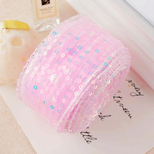 WANYI 10 Yards Pailletten Spitzenband 5CM Breit Glitzerband Paillettenband Glitzer Geschenkband für Handwerk Basteln Schleife Dekoration Haarschmuck Geschenkverpackung von WANYI
