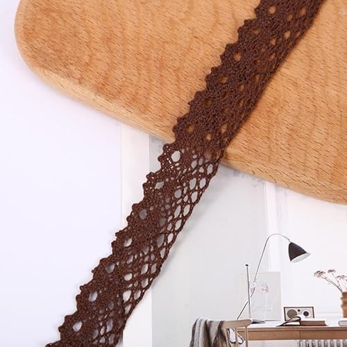 WANYI 10 Yards Spitzenband Spitzenbordüre 2.5CM Breit Baumwollspitze Meterware Spitzenborte Vintage Dekoband Zierband für DIY Handwerk, Kleidungs(Braun) von WANYI