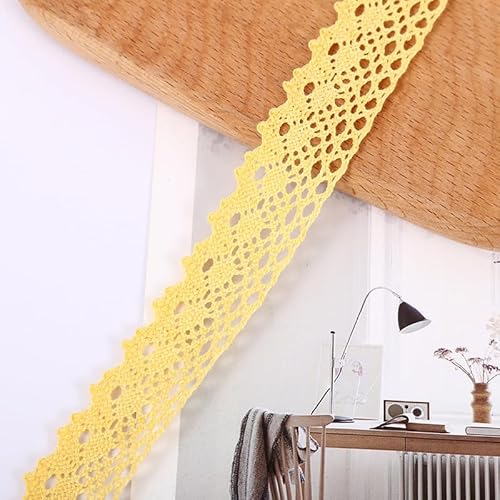 WANYI 10 Yards Spitzenband Spitzenbordüre 2.5CM Breit Baumwollspitze Meterware Spitzenborte Vintage Dekoband Zierband für DIY Handwerk, Kleidungs(Gelb) von WANYI