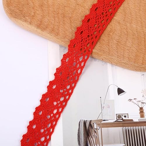 WANYI 10 Yards Spitzenband Spitzenbordüre 2.5CM Breit Baumwollspitze Meterware Spitzenborte Vintage Dekoband Zierband für DIY Handwerk, Kleidungs(Rot) von WANYI