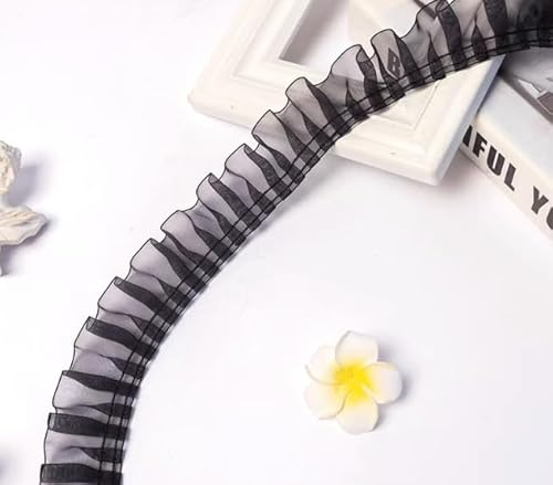 WANYI 10 Yards Spitzenborte Vintage Spitzenband Lace Spitzenbordüre 5cm Plissee Tüll Spitzenstoff Dekoband Zierband zum Nähen für Bestickte Applikationen DIY Kleidung Hochzeit Tischdeko(Schwarz) von WANYI
