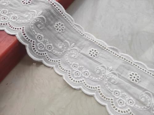 WANYI 10.5CM Spitzenband Spitzenbordüre Baumwolle Stickerei Dekoband Zierband Vintage Spitzenstoff Borten Bänder zum Nähen Spitze Meterware für DIY Kleidung Handwerk Hochzeit (Weiß, 2 Yards) von WANYI