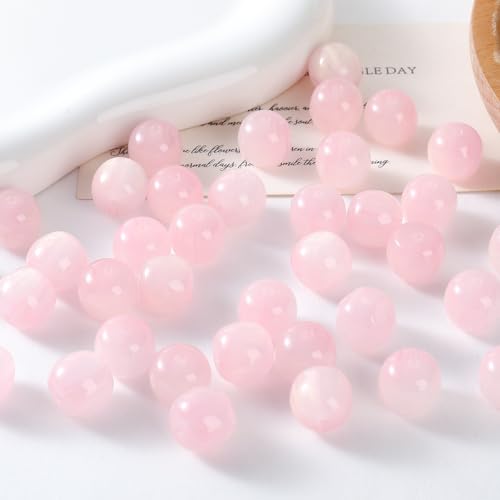 WANYI 100 Stück 12mm Runde Perlen für Armbänder Perlenset Bunt Bastelperlen Edelsteinperlen zum Auffädeln Lose Perlen mit Loch für DIY Schmuckherstellung Armbänder Halsketten（Rosa） von WANYI