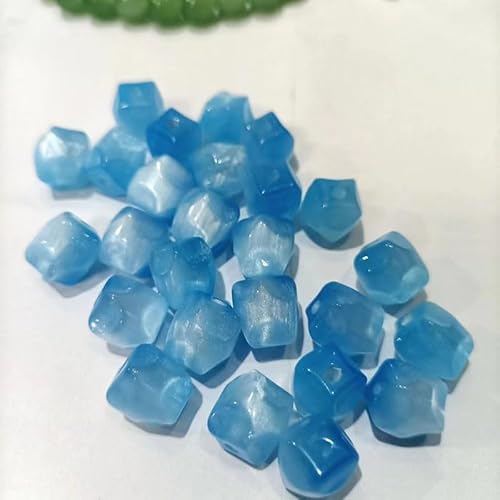 WANYI 100 Stück Perlen für Armbänder 10mm Breite Perlen zum Auffädeln Bastelperlen Farbverlauf Schmuckperlen Rhomben Katzenaugen Lose Perlen mit Loch für DIY Schmuck Halskette Handykette（Blau） von WANYI