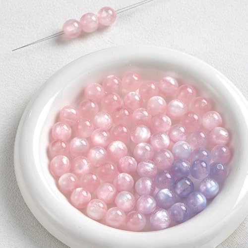 WANYI 100 Stück Perlen zum Auffädeln 10mm Breite Schmuckperlen Runde Farbverlauf Bastelperlen Katzenaugen Perlen Lose Perlen mit Loch für DIY Armband Halskette Schmuckherstellung von WANYI