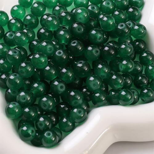 WANYI 100 Stück Perlen zum Auffädeln 6mm Runde Perlen mit Loch Glasperlen Bastelperlen Schmuckperlen für Armbänder Selber Machen, Schmuckherstellung, Ketten(Dunkelgrün) von WANYI