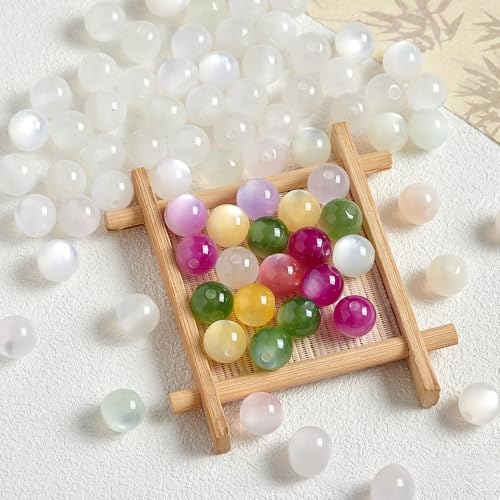 WANYI 100 Stück Perlen zum Auffädeln 8mm Breite Schmuckperlen Runde Farbverlauf Bastelperlen Katzenaugen Perlen Lose Perlen mit Loch für DIY Armband Halskette Schmuckherstellung von WANYI