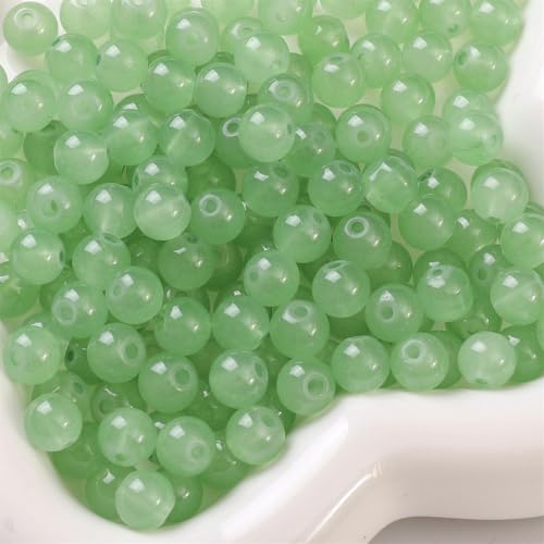 WANYI 100 Stück Perlen zum Auffädeln 8mm Runde Perlen mit Loch Glasperlen Bastelperlen Schmuckperlen für Armbänder Selber Machen, Schmuckherstellung, Ketten(Hellgrün) von WANYI