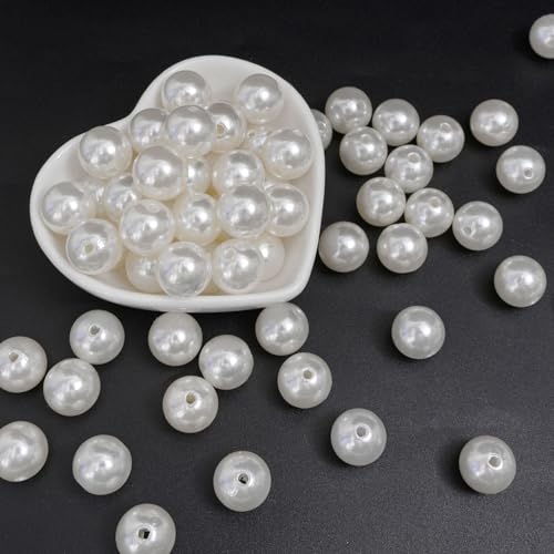 WANYI 100 Stück Weiß Perlen für Armbänder Weiß 14mm ABS Bastelperlen mit Loch Schmuckperlen Kombinierte Perlen Deko für Halskette, Armband, Handykette, Haarschmuck, Gürtel(01) von WANYI