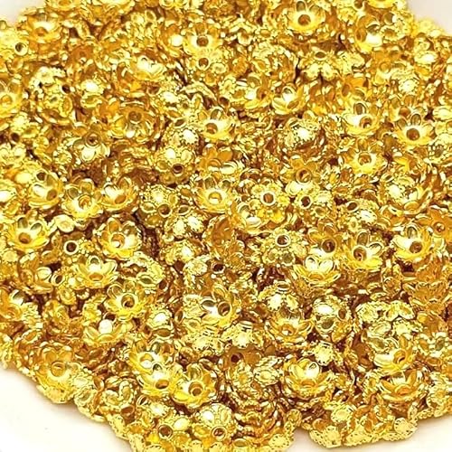 WANYI 100 Stück Zwischenperlen für Armbänder Perlenkappen 8mm Metallperlen Blume Bastelperlen Perlenset mit Loch Beads Zubehör für DIY Schmuck Halskette(P3 Stil-Gold) von WANYI