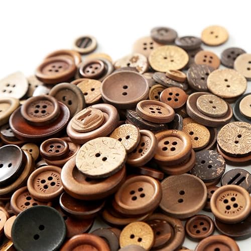 WANYI 100g Knöpfe zum Annähen Holzknöpfe Natur 0.9-3.5CM Knöpfe Bunt Gemischt Kinderknöpfe Bastelknöpfe mit Loch für Strickjacke DIY Basteln Handwerk Dekorationen (B) von WANYI
