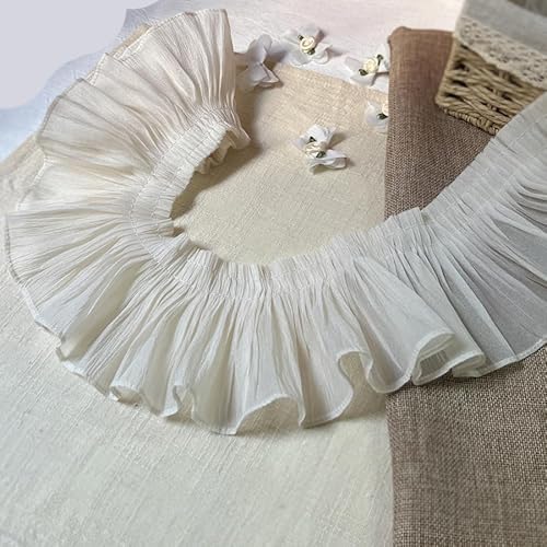 WANYI 10CM Breit Baumwolle Spitzenband Beige Spitzenborte Rüschen Spitze Borten und Bänder zum Nähen Dekoband Spitzenstoff für Manschetten, Röcke, Kissen, Sofas(1 Yard) von WANYI