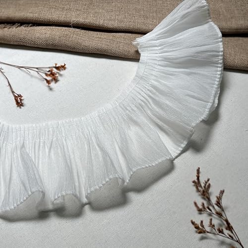WANYI 10CM Breit Baumwolle Spitzenband Weiß Spitzenborte Rüschen Spitze Borten und Bänder zum Nähen Dekoband Spitzenstoff für Manschetten, Röcke, Kissen, Sofas(10 Yards) von WANYI