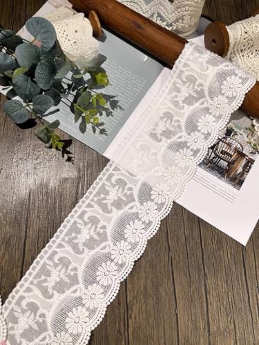 WANYI 10CM Spitzenband Baumwolle Spitze Borten und Bänder zum Nähen Stickerei Spitze Border Bordüre Dekoband Zierband für DIY Basteln Vorhänge Hochzeit Röcke Tischtuch (Weiß, 3M) von WANYI