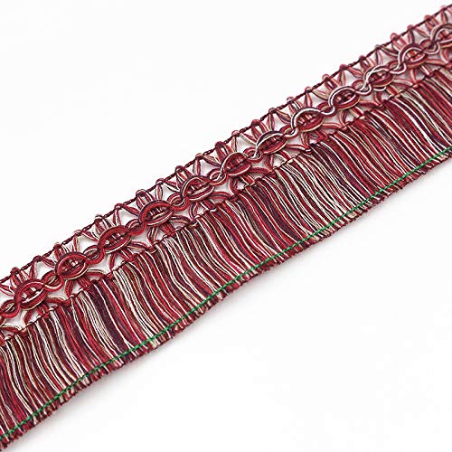 WANYI 10M Fransen Bunte Fransenborte 3.5CM Breit Polyester Geschnitten Quaste Tanzfransen Fransenband Quastenborte Fransenbesatz für Kostüm, Vorhänge, Kissen Dekoration(Dunkelrot) von WANYI