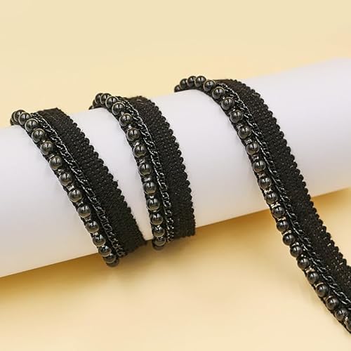 WANYI 10M Spitzenband mit Perlen 2CM Breit Spitzenborte Perlenband Vintage Dekoband Zierband Spitzenbesatz Perlenbesatz für Kleidung Röcke Kragen, Ärmel Dekoration von WANYI