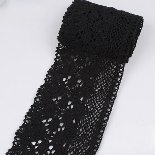 WANYI 10cm Baumwolle Spitzenband Vintage Spitzenborte Häkelspitze Borten und Bänder zum Nähen Meterware Häkel Dekoband Zierband Spitzenstoff für Vorhang Kleidung DIY Nähen Handwerk(Schwarz) von WANYI