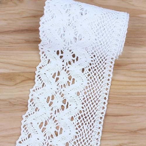 WANYI 10cm Baumwolle Spitzenband Vintage Spitzenborte Häkelspitze Borten und Bänder zum Nähen Meterware Häkel Dekoband Zierband Spitzenstoff für Vorhang Kleidung DIY Nähen Handwerk(Weiß) von WANYI