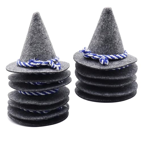 WANYI 12 Stück Oktoberfest Hut Deko Mini Filzhut Seppelhut 10 * 8cm Trachtenhut Zipfelhut mit Blau/Weißer Kordel Tischdeko fur Volksfeste Kostüm Karneval Kopfbedeckung Grau von WANYI