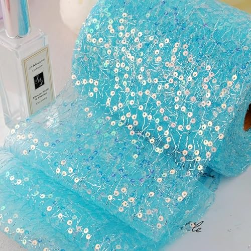 WANYI 12cm Breit Schleifenband Geschenkband Glitzer Schleifenband mit Pailletten Dekoband Hochzeit Organzaband für Geschenkbox Basteln Hochzeit Dekoration(Blau) von WANYI