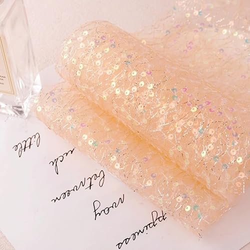 WANYI 12cm Breit Schleifenband Geschenkband Glitzer Schleifenband mit Pailletten Dekoband Hochzeit Organzaband für Geschenkbox Basteln Hochzeit Dekoration(Champagner) von WANYI
