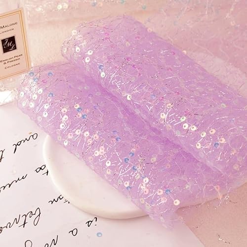 WANYI 12cm Breit Schleifenband Geschenkband Glitzer Schleifenband mit Pailletten Dekoband Hochzeit Organzaband für Geschenkbox Basteln Hochzeit Dekoration(Hellviolett) von WANYI