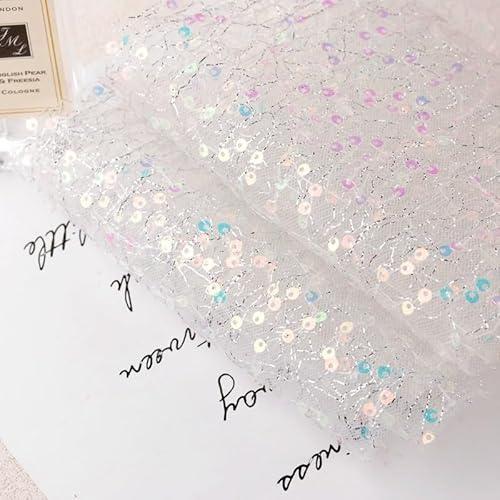 WANYI 12cm Breit Schleifenband Geschenkband Glitzer Schleifenband mit Pailletten Dekoband Hochzeit Organzaband für Geschenkbox Basteln Hochzeit Dekoration(Weiß) von WANYI