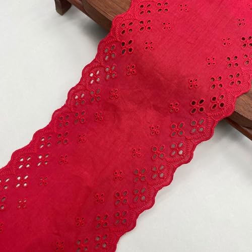 WANYI 14CM Breit Baumwolle Spitzenband Vintage Spitzenbordüre Spitzenborte Stickerei Spitzenstoff zum Nähen für DIY Basteln Kleidung Schleifen(Rot-2 Yards) von WANYI