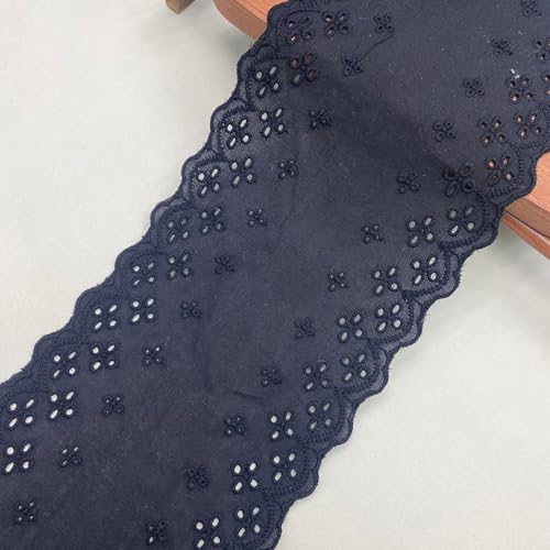 WANYI 14CM Breit Baumwolle Spitzenband Vintage Spitzenbordüre Spitzenborte Stickerei Spitzenstoff zum Nähen für DIY Basteln Kleidung Schleifen(Schwarz-5 Yards) von WANYI