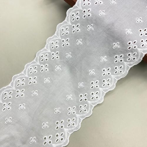 WANYI 14CM Breit Baumwolle Spitzenband Vintage Spitzenbordüre Spitzenborte Stickerei Spitzenstoff zum Nähen für DIY Basteln Kleidung Schleifen(Weiß-5 Yards) von WANYI