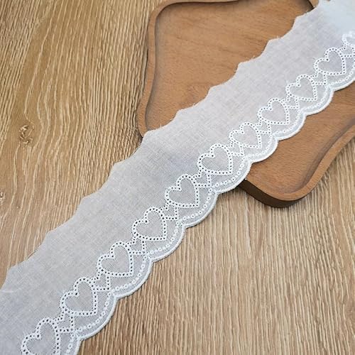 WANYI 15 Yards 4CM Breit Spitzeband aus Baumwolle Vintage Spitzenborte Spitzenbordüre mit Herzmuster Dekoband Zierband für DIY Handwerk Kleidung Kissen(Beige Weiß) von WANYI