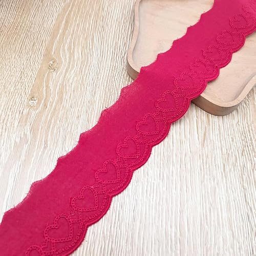 WANYI 15 Yards 4CM Breit Spitzeband aus Baumwolle Vintage Spitzenborte Spitzenbordüre mit Herzmuster Dekoband Zierband für DIY Handwerk Kleidung Kissen(J Rot) von WANYI
