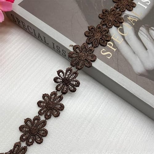WANYI 15 Yards Spitzenband Blumen 2.5CM Breite Spitzenborte Blumen Dekoband Stickerei Blumenband Zierband zum Nähen für Geschenkband DIY Handwerk(Curry) von WANYI