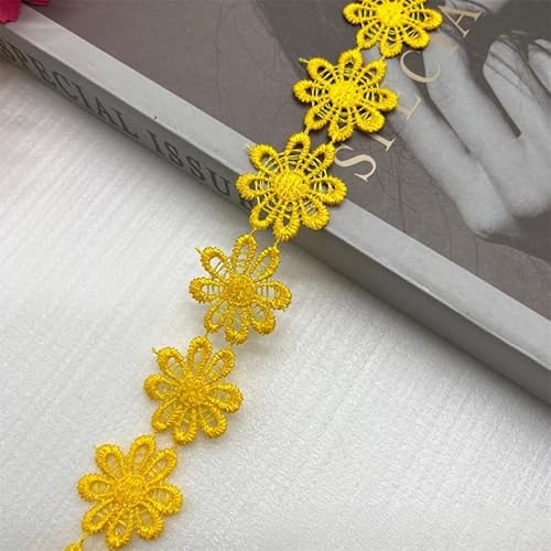 WANYI 15 Yards Spitzenband Blumen 2.5CM Breite Spitzenborte Blumen Dekoband Stickerei Blumenband Zierband zum Nähen für Geschenkband DIY Handwerk(Goldgelb) von WANYI