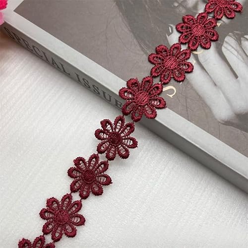 WANYI 15 Yards Spitzenband Blumen 2.5CM Breite Spitzenborte Blumen Dekoband Stickerei Blumenband Zierband zum Nähen für Geschenkband DIY Handwerk(J Rot) von WANYI