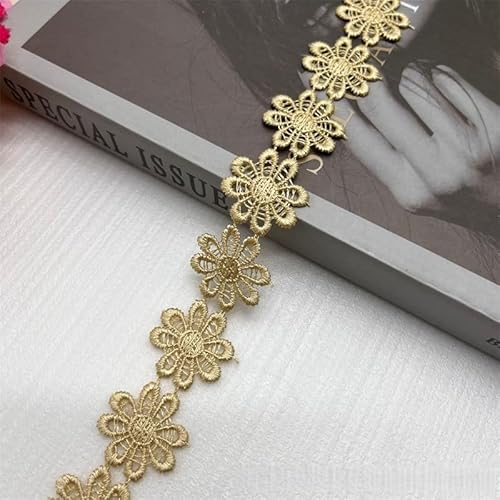 WANYI 15 Yards Spitzenband Blumen 2.5CM Breite Spitzenborte Blumen Dekoband Stickerei Blumenband Zierband zum Nähen für Geschenkband DIY Handwerk(Khaki) von WANYI