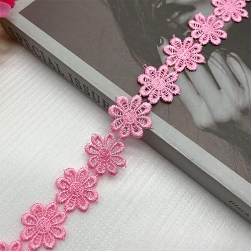 WANYI 15 Yards Spitzenband Blumen 2.5CM Breite Spitzenborte Blumen Dekoband Stickerei Blumenband Zierband zum Nähen für Geschenkband DIY Handwerk(Rosa) von WANYI