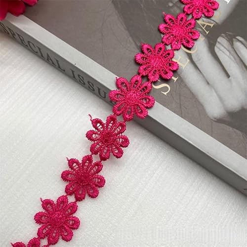 WANYI 15 Yards Spitzenband Blumen 2.5CM Breite Spitzenborte Blumen Dekoband Stickerei Blumenband Zierband zum Nähen für Geschenkband DIY Handwerk(Rosa rot) von WANYI