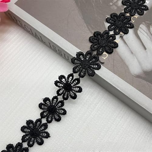 WANYI 15 Yards Spitzenband Blumen 2.5CM Breite Spitzenborte Blumen Dekoband Stickerei Blumenband Zierband zum Nähen für Geschenkband DIY Handwerk(Schwarz) von WANYI