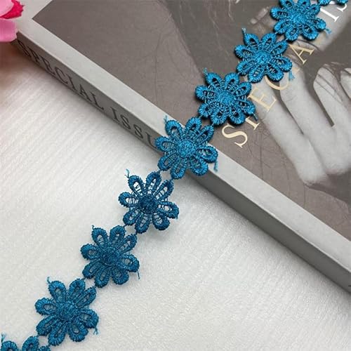 WANYI 15 Yards Spitzenband Blumen 2.5CM Breite Spitzenborte Blumen Dekoband Stickerei Blumenband Zierband zum Nähen für Geschenkband DIY Handwerk(Seeblau) von WANYI
