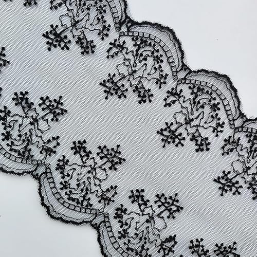 WANYI 16cm Breite Spitzenband Spitzenborte Stickerei Dekoband Vintage Spitzenstoff Borten und Bänder zum Nähen Spitzenbordüre Zierband für DIY Nähen Basteln Kleidung Unterwäsche(Schwarz) von WANYI