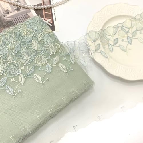 WANYI 18cm Breit Spitzenband Spitzenborte Vintage Spitzenstoff Meterware Borten und Bänder zum Nähen Dekoband Zierband für Unterwäsche Dessous Kleidung DIY Basteln(Grün) von WANYI