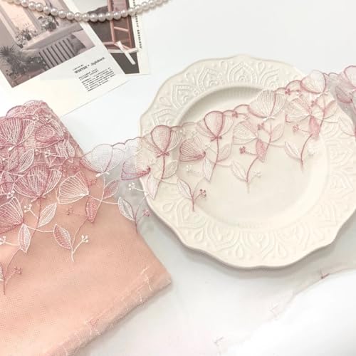 WANYI 18cm Breit Spitzenband Spitzenborte Vintage Spitzenstoff Meterware Borten und Bänder zum Nähen Dekoband Zierband für Unterwäsche Dessous Kleidung DIY Basteln(Rosa) von WANYI