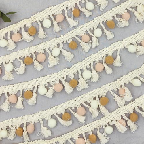 WANYI 1M Bommelborte Pompons Borten und Bänder zum Nähen Fransenborte mit Pom Poms Ball Fransen Trim Quastenborte Nähzubehör für Basteln Vorhänge Kleidung Party Dekoration(11) von WANYI